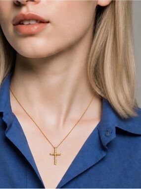 Large 14K Plated yellow gold over 925 Sterling Silver Cross with 18” chain